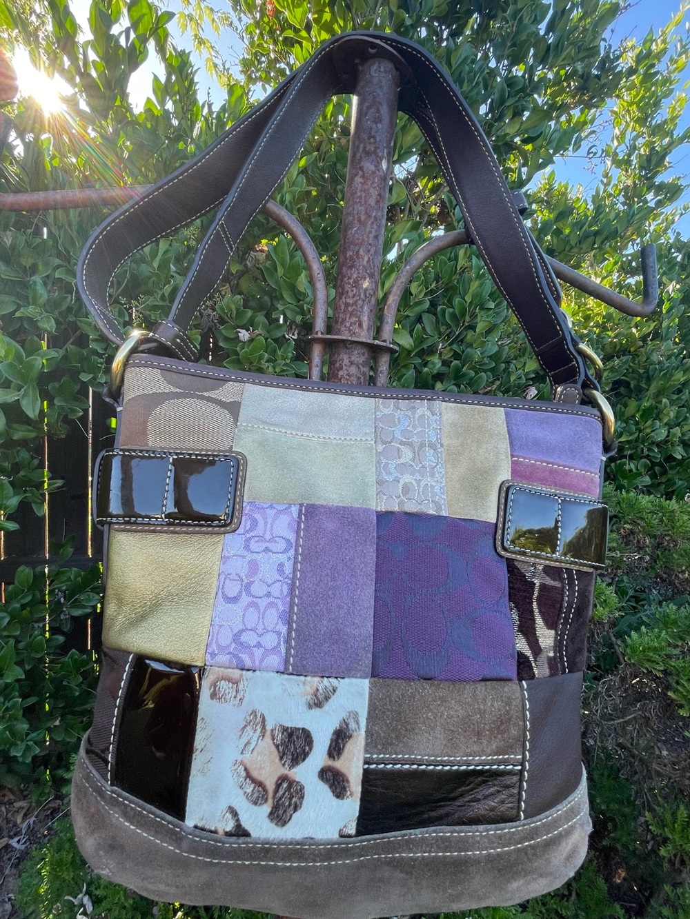 Coach Y2K Vintage Patchwork Suede Pony Hair Leather Shoulder Crossbody Bag - Picture 2 of 10